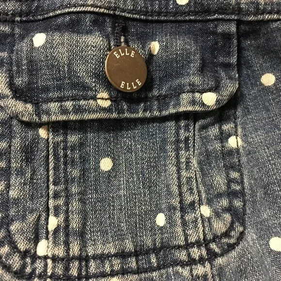 ELLE Blue Jean Denim White Polka Dot Jacket Front Pockets Women's Size Medium - Picture 5 of 8